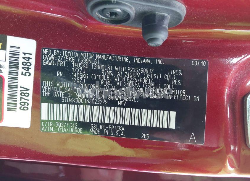 Photo 9 of 2011 Toyota Sienna LE V6 (VIN 5TDKK3DC1BS023229)