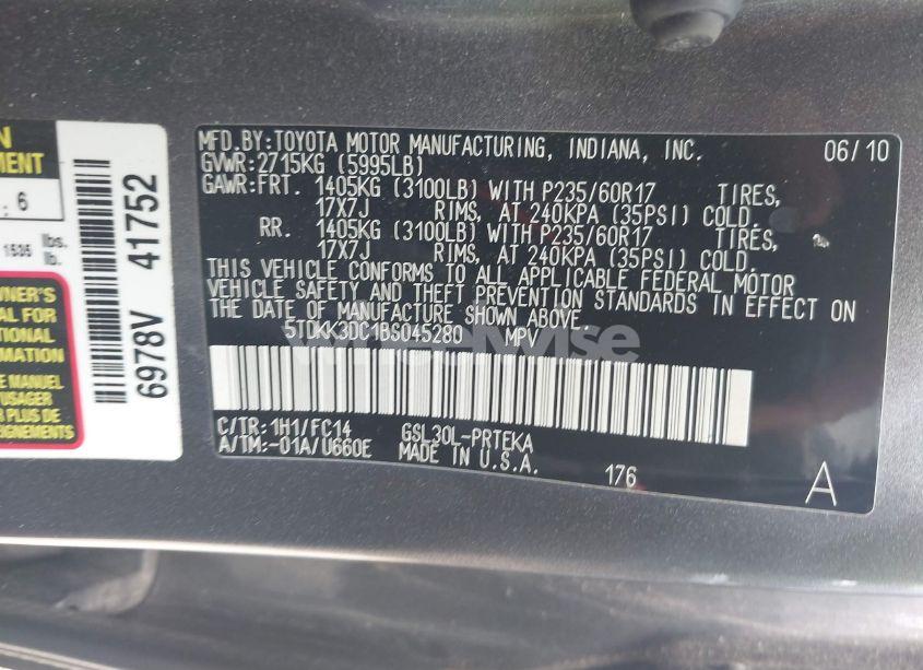 Photo 9 of 2011 Toyota Sienna LE V6 (VIN 5TDKK3DC1BS045280)