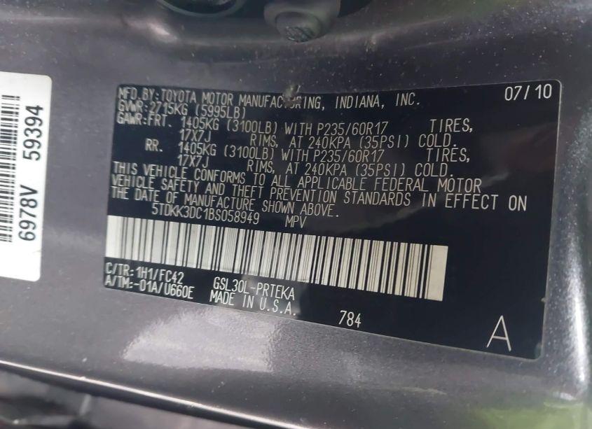 Photo 9 of 2011 Toyota Sienna LE V6 (VIN 5TDKK3DC1BS058949)