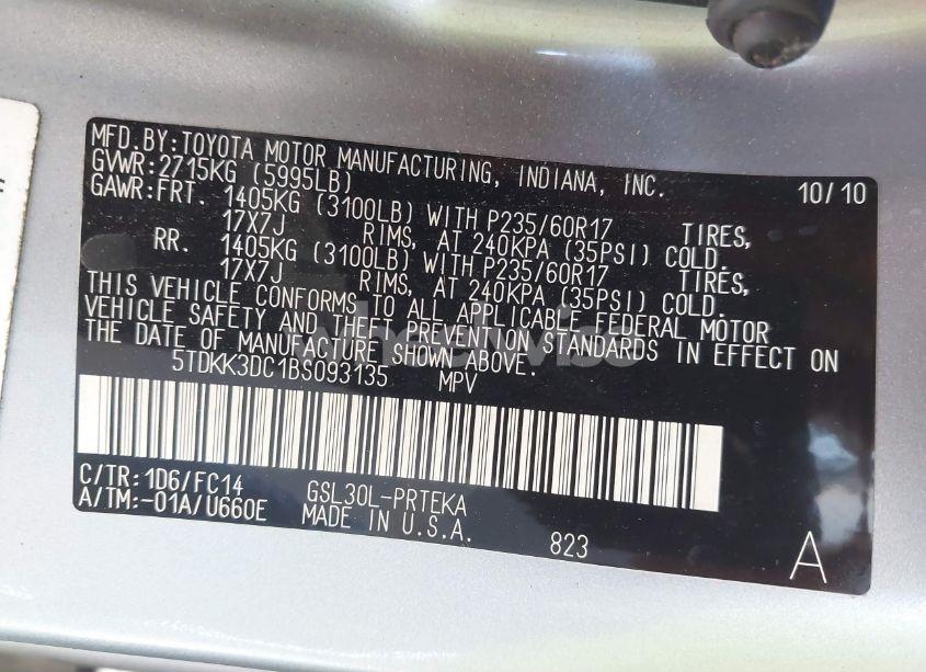 Photo 9 of 2011 Toyota Sienna LE V6 (VIN 5TDKK3DC1BS093135)