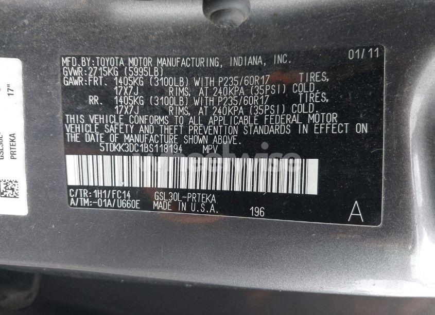 Photo 9 of 2011 Toyota Sienna LE V6 (VIN 5TDKK3DC1BS118194)