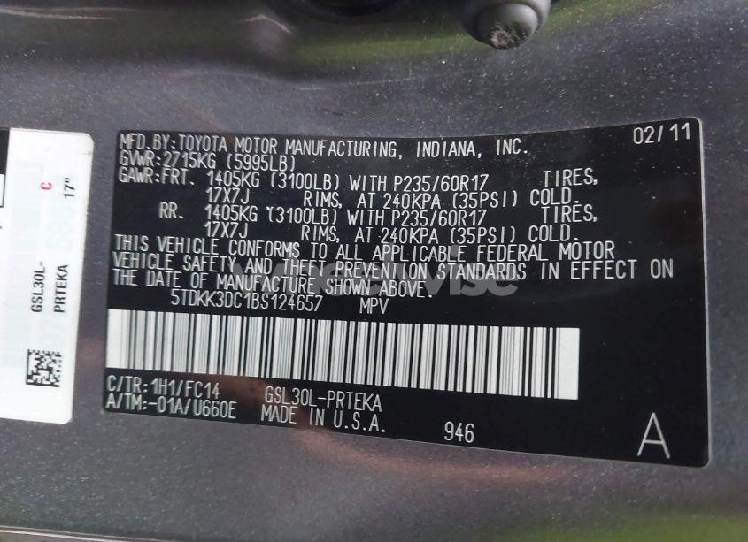 Photo 9 of 2011 Toyota Sienna LE V6 (VIN 5TDKK3DC1BS124657)