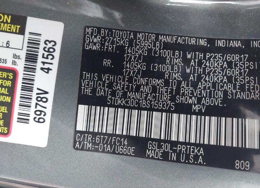 Photo 9 of 2011 Toyota Sienna LE V6 (VIN 5TDKK3DC1BS159375)