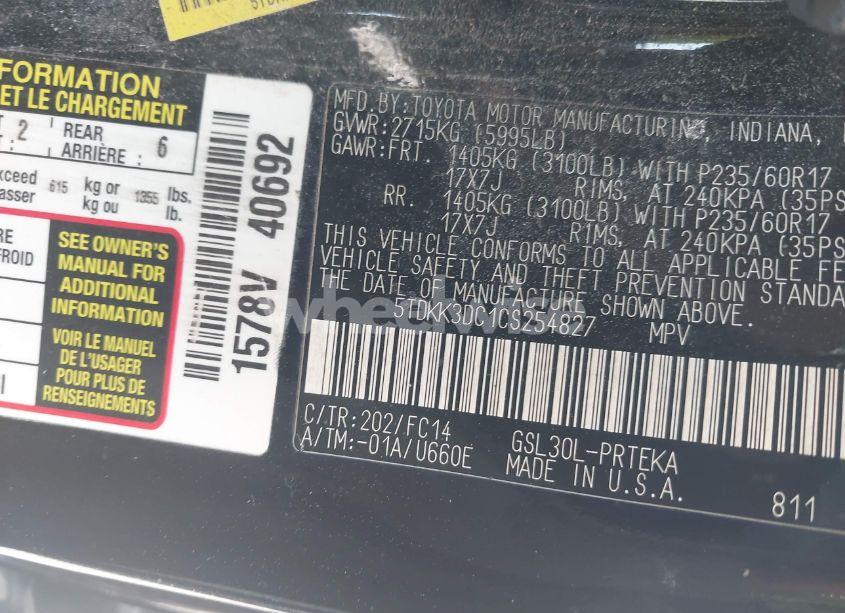 Photo 9 of 2012 Toyota Sienna LE V6 8 PASSENGER (VIN 5TDKK3DC1CS254827)