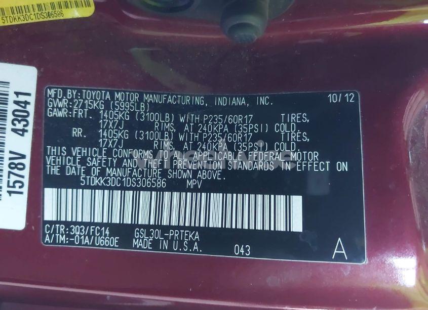 Photo 9 of 2013 Toyota Sienna LE V6 8 PASSENGER (VIN 5TDKK3DC1DS306586)