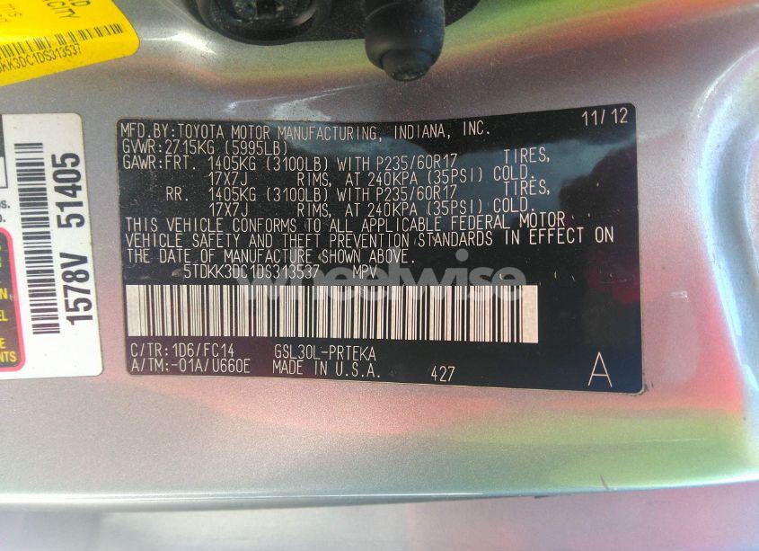 Photo 9 of 2013 Toyota Sienna LE V6 8 PASSENGER (VIN 5TDKK3DC1DS313537)