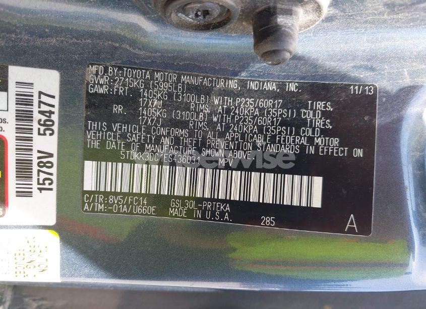 Photo 9 of 2014 Toyota Sienna LE V6 8 PASSENGER (VIN 5TDKK3DC1ES436031)