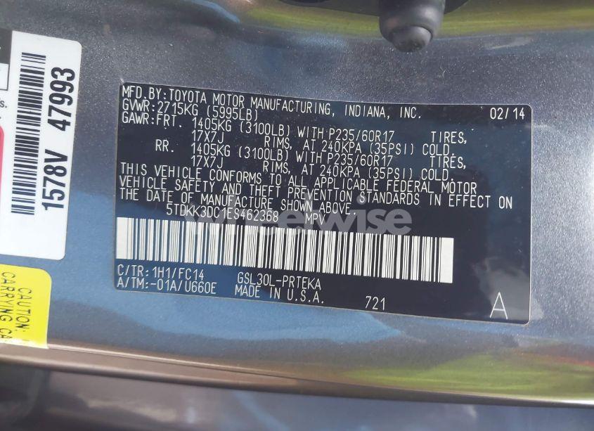 Photo 9 of 2014 Toyota Sienna LE V6 8 PASSENGER (VIN 5TDKK3DC1ES462368)