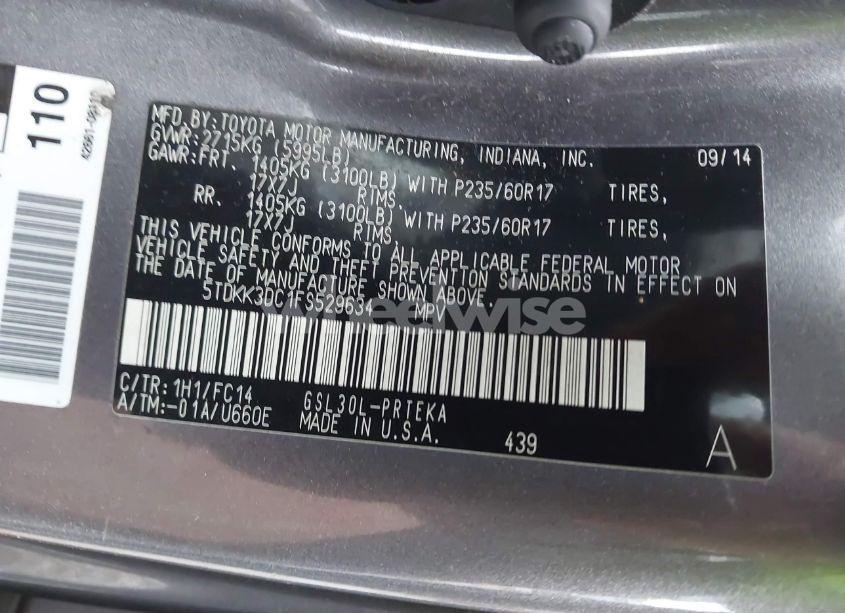 Photo 9 of 2015 Toyota Sienna LE 8 PASSENGER (VIN 5TDKK3DC1FS529634)