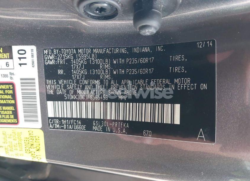 Photo 9 of 2015 Toyota Sienna LE 8 PASSENGER (VIN 5TDKK3DC1FS565453)