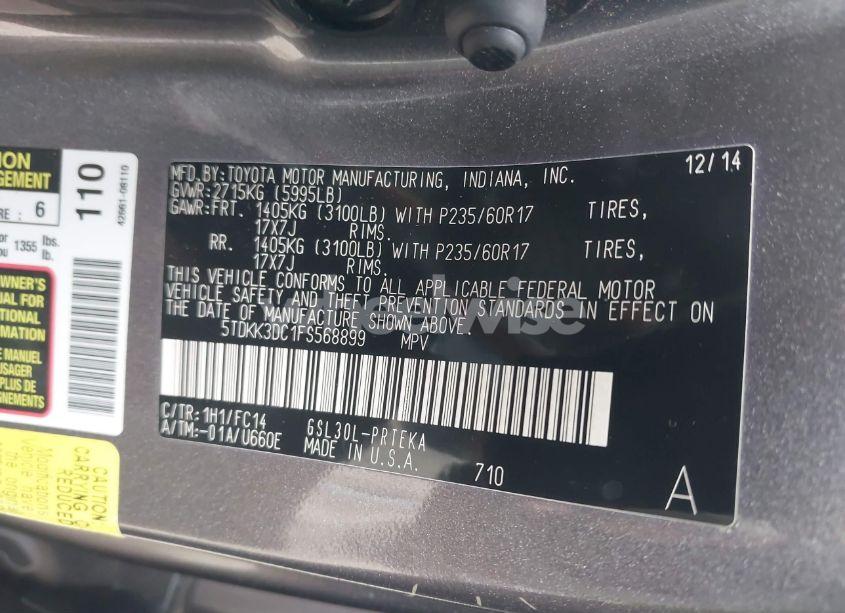 Photo 9 of 2015 Toyota Sienna LE 8 PASSENGER (VIN 5TDKK3DC1FS568899)