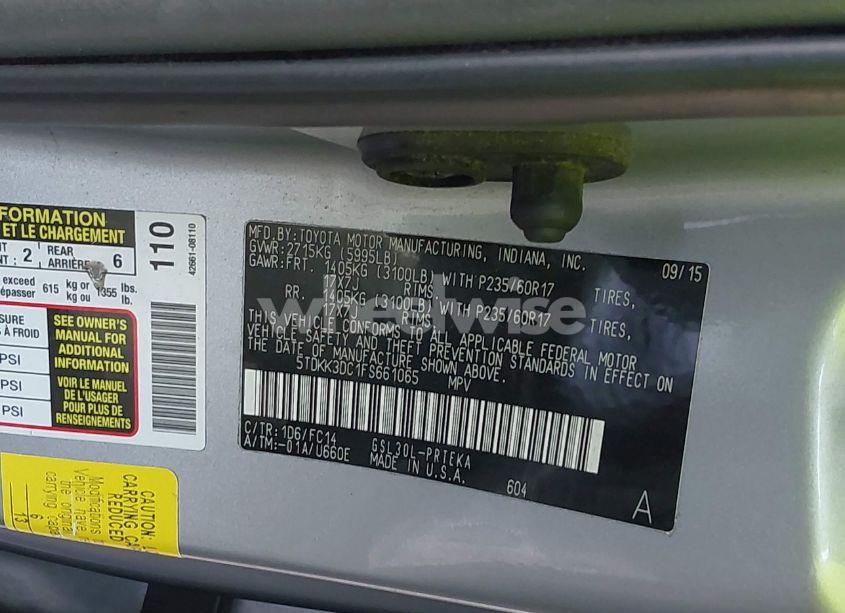 Photo 9 of 2015 Toyota Sienna LE 8 PASSENGER (VIN 5TDKK3DC1FS661065)