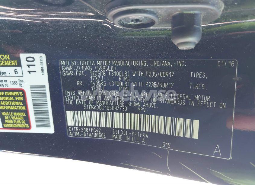 Photo 9 of 2016 Toyota Sienna LE 8 PASSENGER (VIN 5TDKK3DC1GS697730)