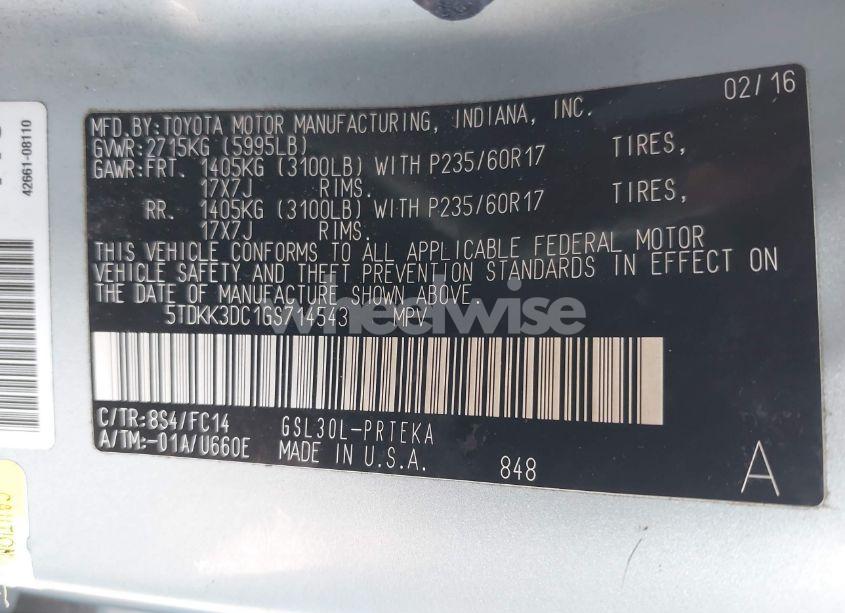 Photo 9 of 2016 Toyota Sienna LE 8 PASSENGER (VIN 5TDKK3DC1GS714543)