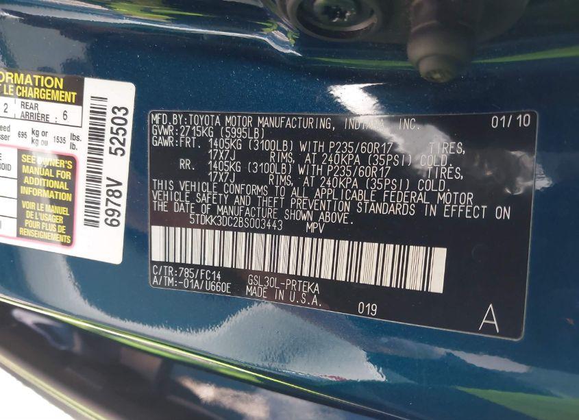 Photo 9 of 2011 Toyota Sienna LE V6 (VIN 5TDKK3DC2BS003443)