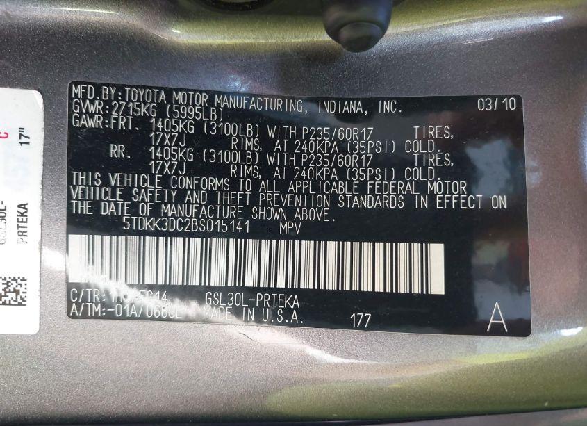 Photo 9 of 2011 Toyota Sienna LE V6 (VIN 5TDKK3DC2BS015141)