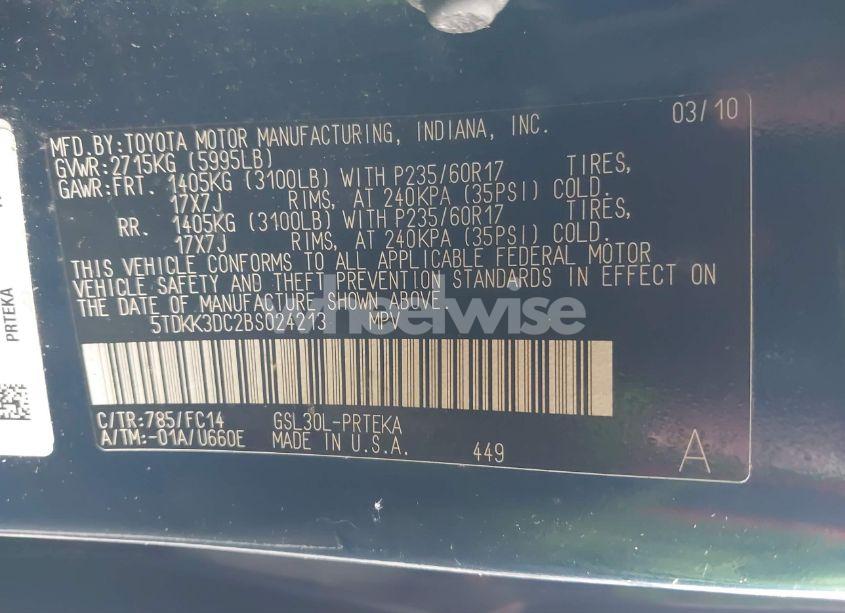 Photo 9 of 2011 Toyota Sienna LE V6 (VIN 5TDKK3DC2BS024213)