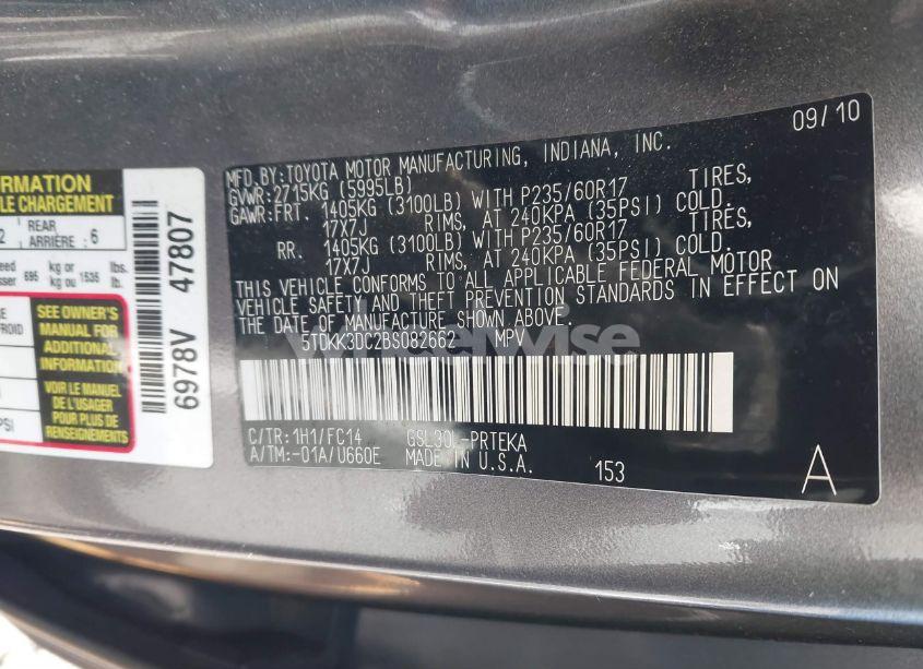 Photo 9 of 2011 Toyota Sienna LE V6 (VIN 5TDKK3DC2BS082662)