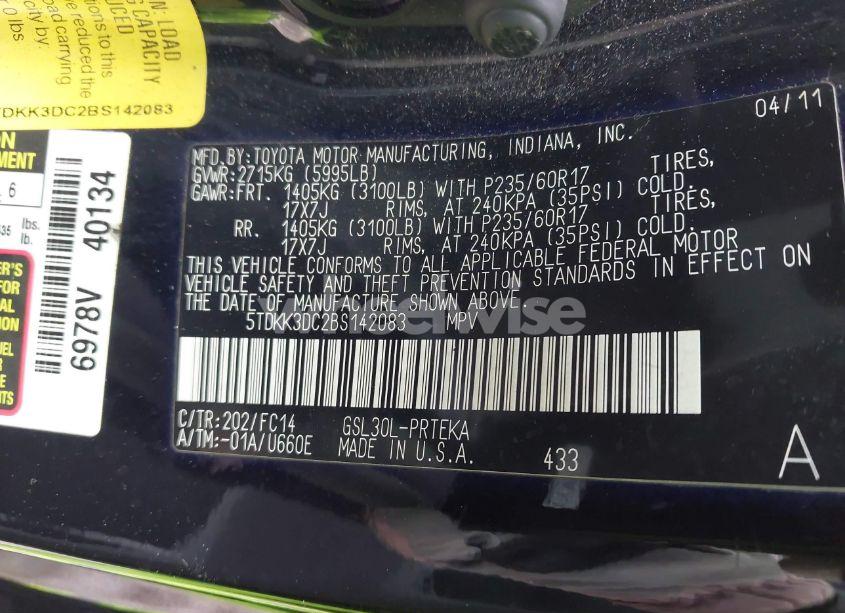 Photo 9 of 2011 Toyota Sienna LE V6 (VIN 5TDKK3DC2BS142083)