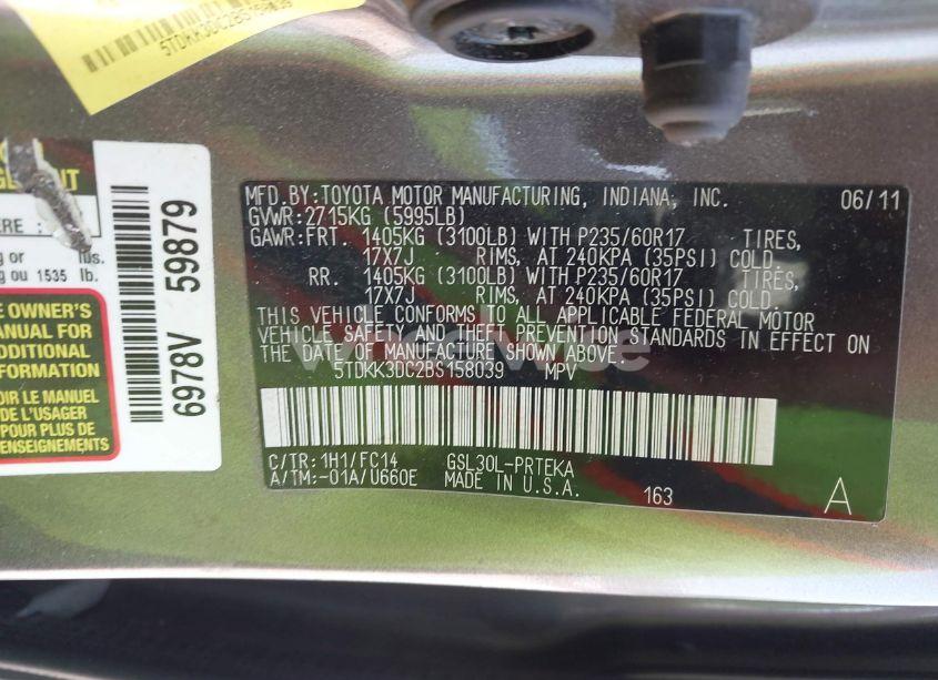 Photo 9 of 2011 Toyota Sienna LE V6 (VIN 5TDKK3DC2BS158039)