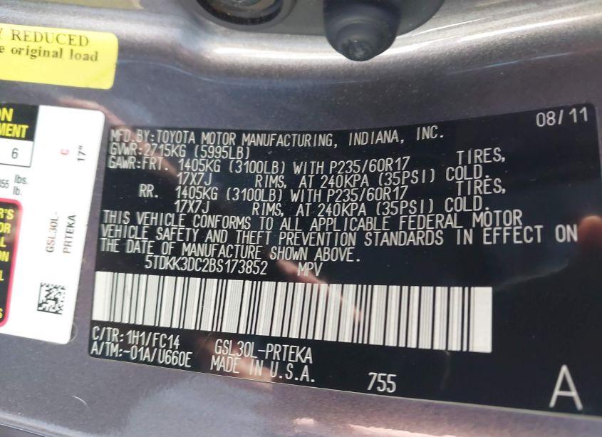 Photo 9 of 2011 Toyota Sienna LE V6 (VIN 5TDKK3DC2BS173852)