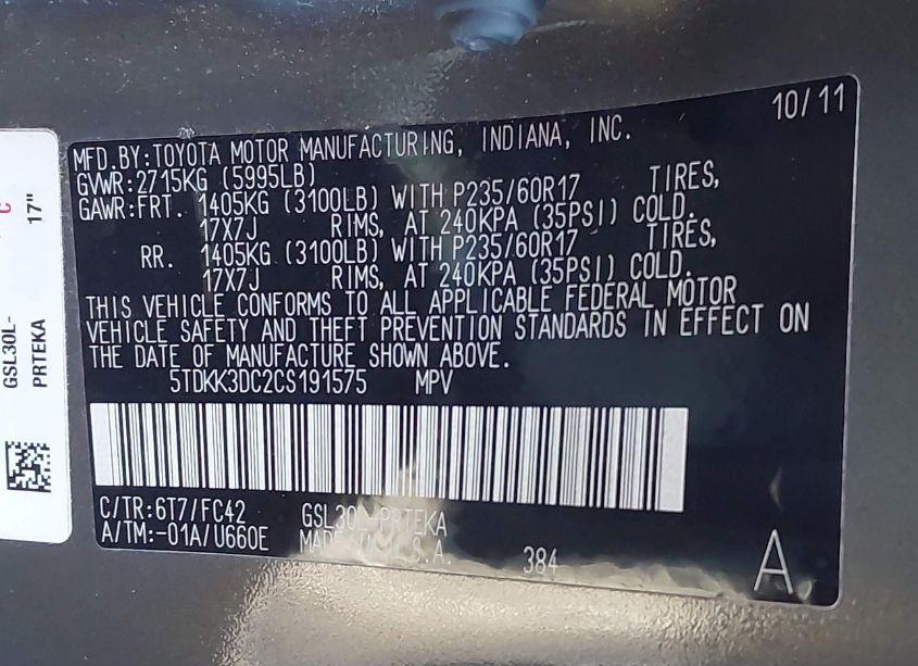 Photo 9 of 2012 Toyota Sienna LE V6 8 PASSENGER (VIN 5TDKK3DC2CS191575)