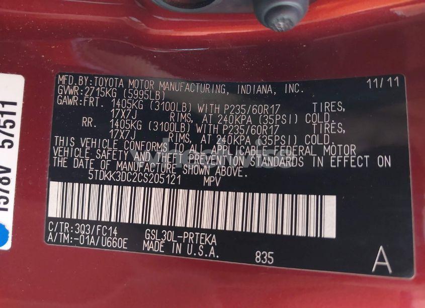 Photo 9 of 2012 Toyota Sienna LE V6 8 PASSENGER (VIN 5TDKK3DC2CS205121)