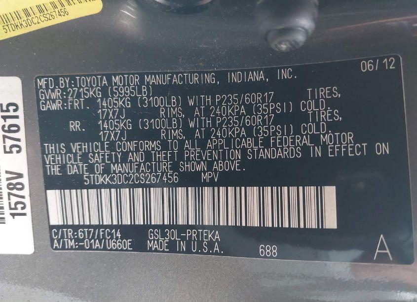 Photo 9 of 2012 Toyota Sienna LE V6 8 PASSENGER (VIN 5TDKK3DC2CS267456)