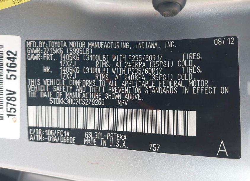 Photo 9 of 2012 Toyota Sienna LE V6 8 PASSENGER (VIN 5TDKK3DC2CS279266)