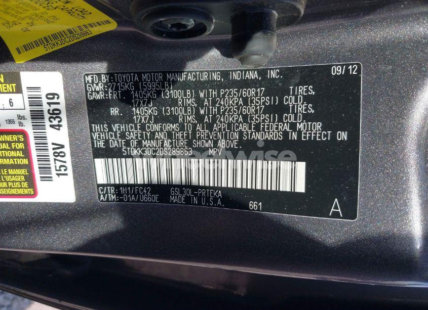 Photo 9 of 2013 Toyota Sienna LE V6 8 PASSENGER (VIN 5TDKK3DC2DS289863)