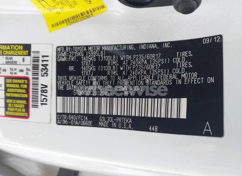 Photo 9 of 2013 Toyota Sienna LE V6 8 PASSENGER (VIN 5TDKK3DC2DS298515)