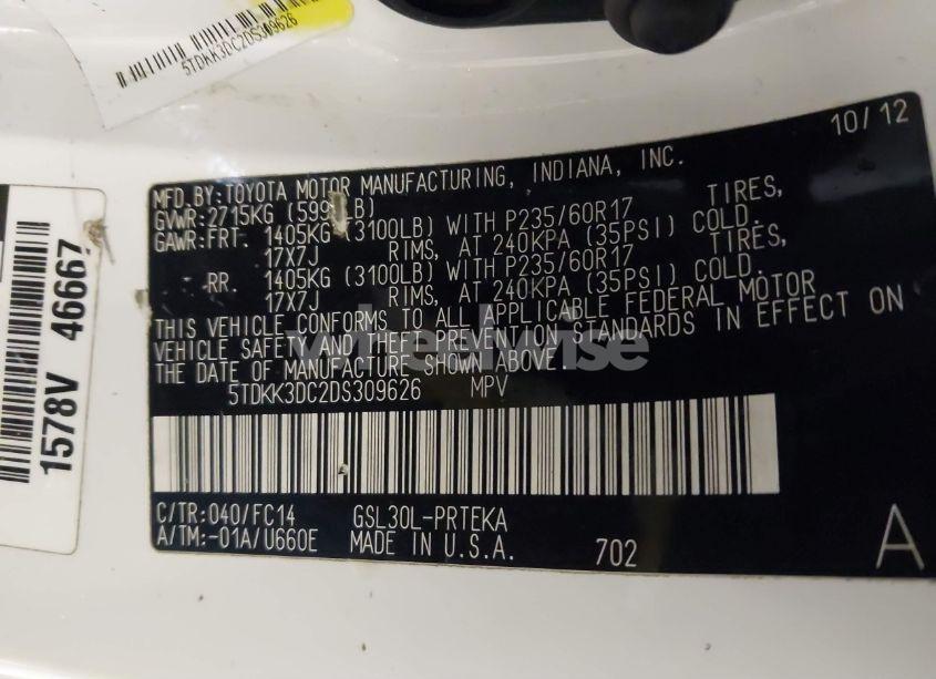Photo 9 of 2013 Toyota Sienna LE V6 8 PASSENGER (VIN 5TDKK3DC2DS309626)