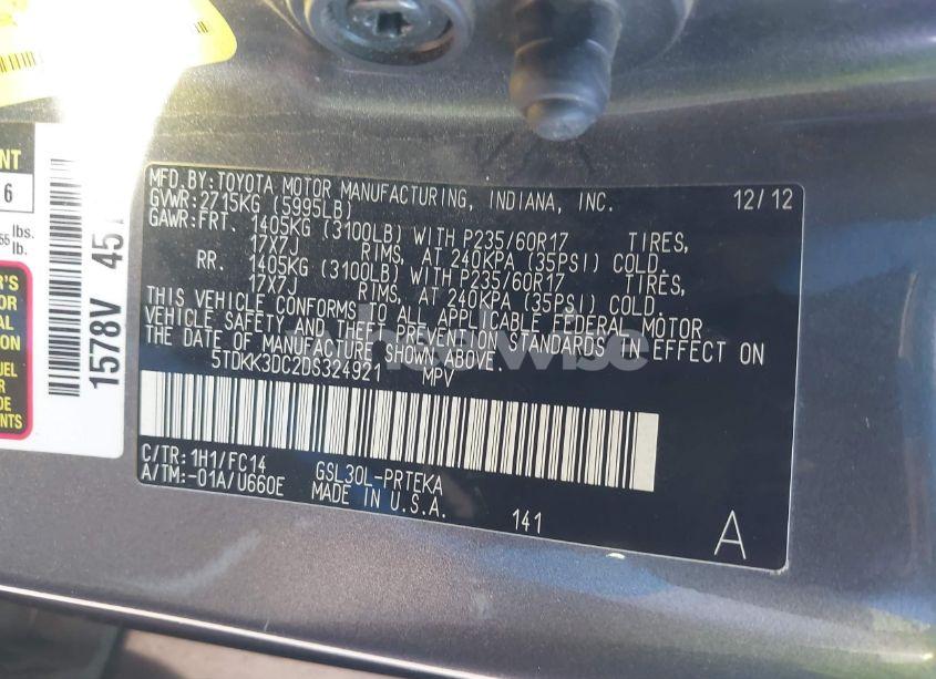 Photo 9 of 2013 Toyota Sienna LE V6 8 PASSENGER (VIN 5TDKK3DC2DS324921)