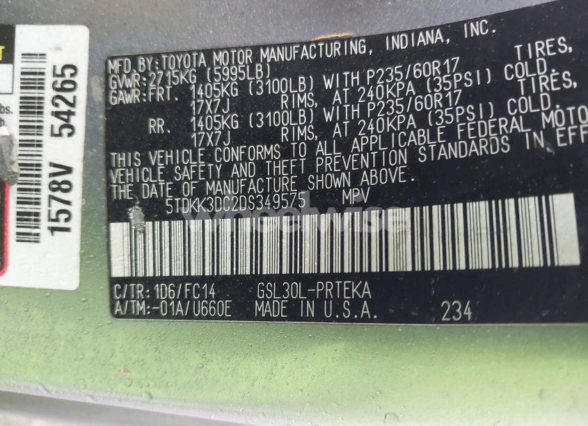 Photo 9 of 2013 Toyota Sienna LE V6 8 PASSENGER (VIN 5TDKK3DC2DS349575)