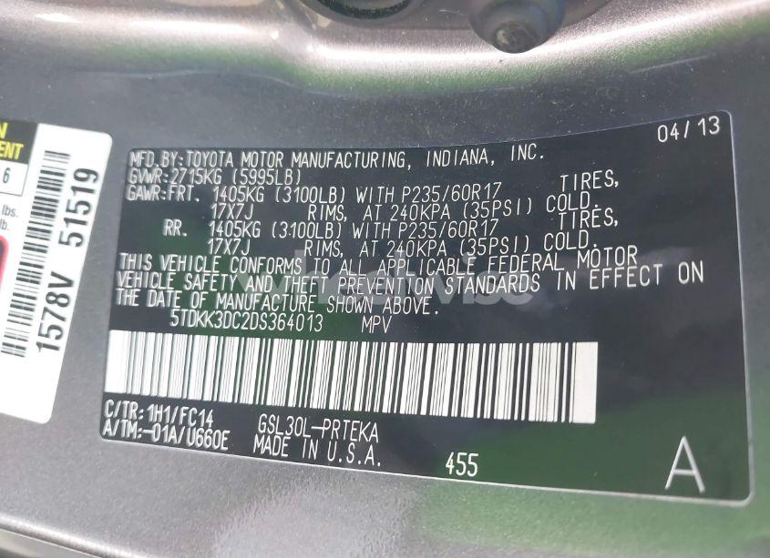 Photo 9 of 2013 Toyota Sienna LE V6 8 PASSENGER (VIN 5TDKK3DC2DS364013)