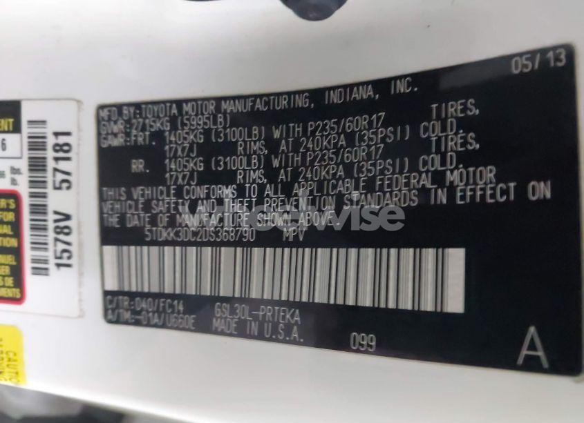 Photo 9 of 2013 Toyota Sienna LE V6 8 PASSENGER (VIN 5TDKK3DC2DS368790)