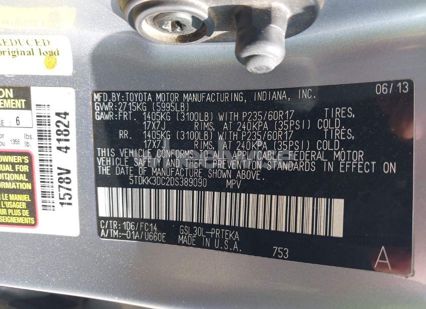 Photo 9 of 2013 Toyota Sienna LE V6 8 PASSENGER (VIN 5TDKK3DC2DS389090)