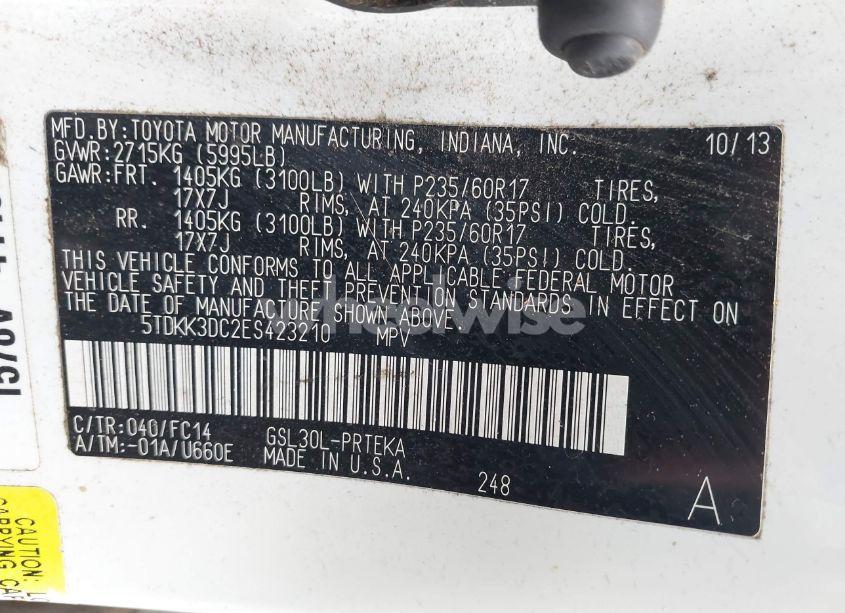 Photo 9 of 2014 Toyota Sienna LE V6 8 PASSENGER (VIN 5TDKK3DC2ES423210)