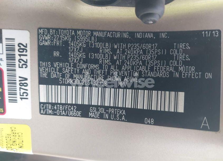 Photo 9 of 2014 Toyota Sienna LE V6 8 PASSENGER (VIN 5TDKK3DC2ES432358)