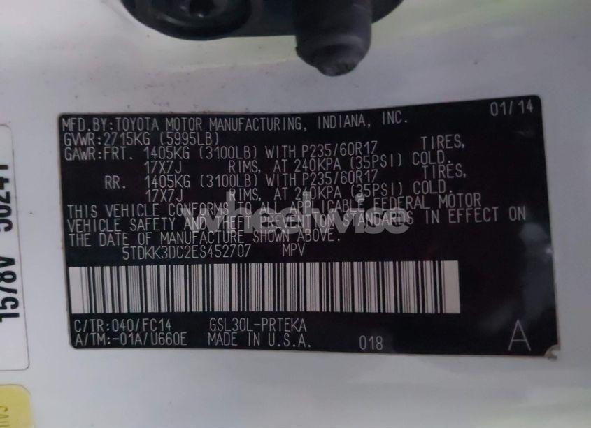 Photo 9 of 2014 Toyota Sienna LE V6 8 PASSENGER (VIN 5TDKK3DC2ES452707)