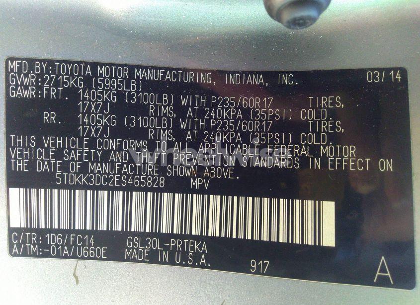 Photo 9 of 2014 Toyota Sienna LE V6 8 PASSENGER (VIN 5TDKK3DC2ES465828)