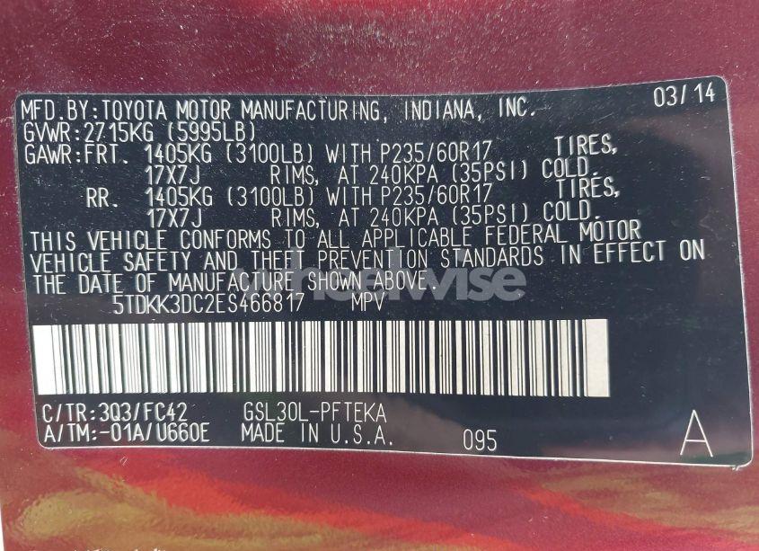 Photo 9 of 2014 Toyota Sienna LE V6 7 PASSENGER MOBILITY (VIN 5TDKK3DC2ES466817)