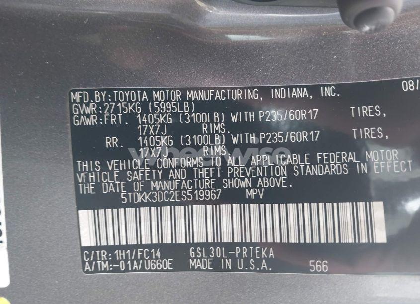 Photo 9 of 2014 Toyota Sienna LE V6 8 PASSENGER (VIN 5TDKK3DC2ES519967)