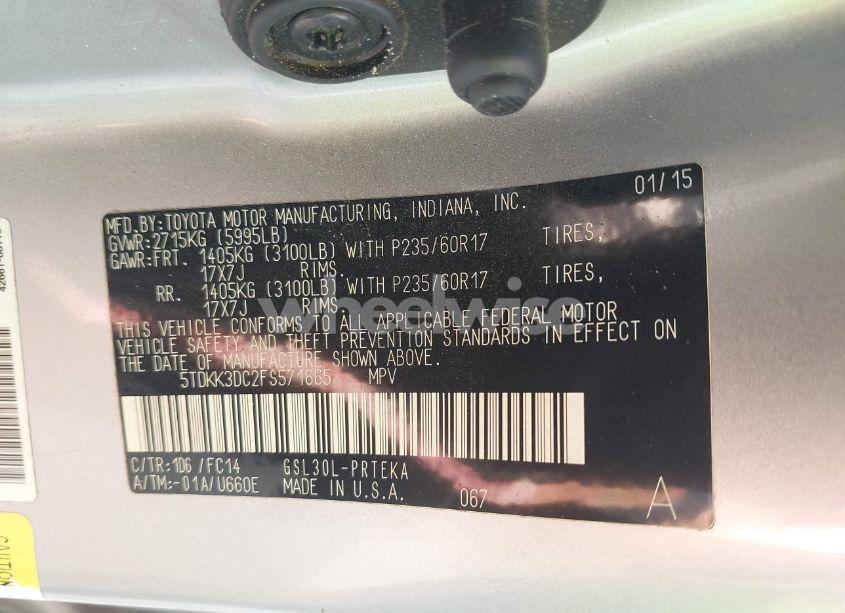 Photo 9 of 2015 Toyota Sienna LE 7 PASSENGER/LE 8 PASSENGER (VIN 5TDKK3DC2FS571665)