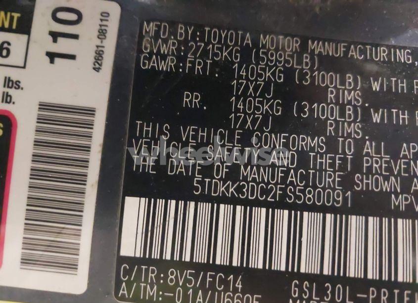 Photo 9 of 2015 Toyota Sienna LE 8 PASSENGER (VIN 5TDKK3DC2FS580091)