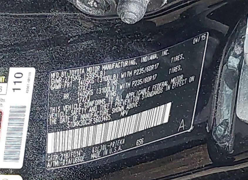 Photo 9 of 2015 Toyota Sienna LE 8 PASSENGER (VIN 5TDKK3DC2FS603465)