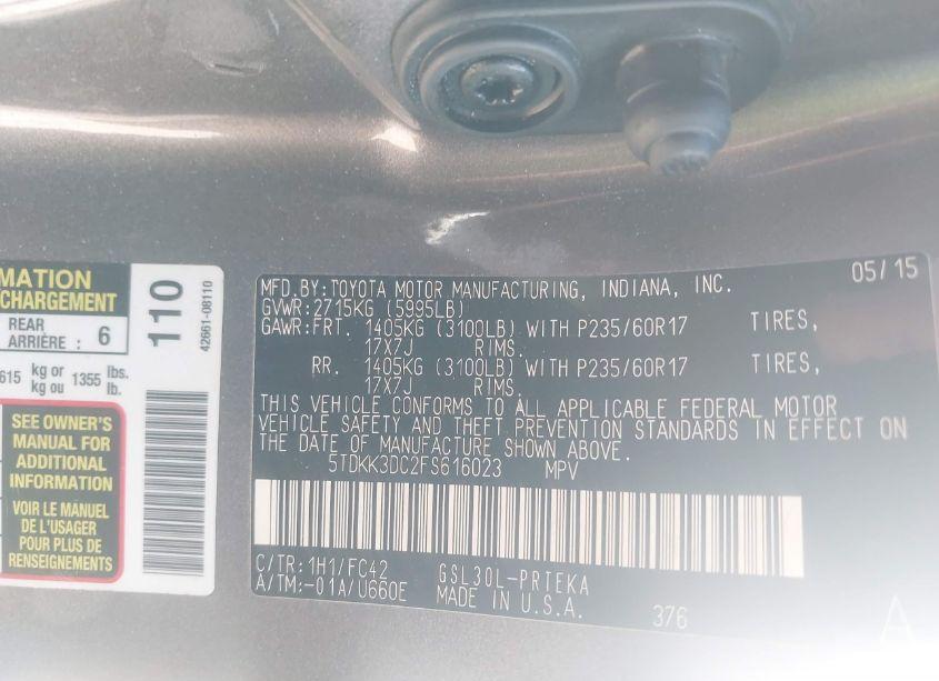 Photo 9 of 2015 Toyota Sienna LE 8 PASSENGER (VIN 5TDKK3DC2FS616023)