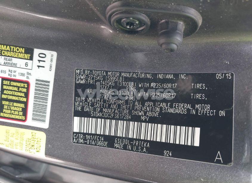 Photo 9 of 2015 Toyota Sienna LE 8 PASSENGER (VIN 5TDKK3DC2FS617284)