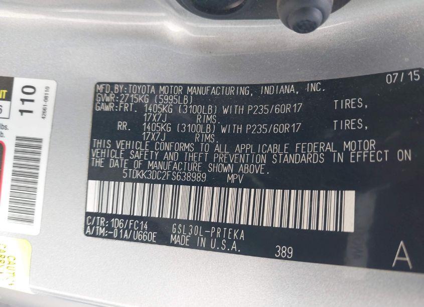 Photo 9 of 2015 Toyota Sienna LE 8 PASSENGER (VIN 5TDKK3DC2FS638989)