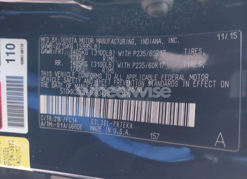 Photo 9 of 2015 Toyota Sienna LE 8 PASSENGER (VIN 5TDKK3DC2FS683429)